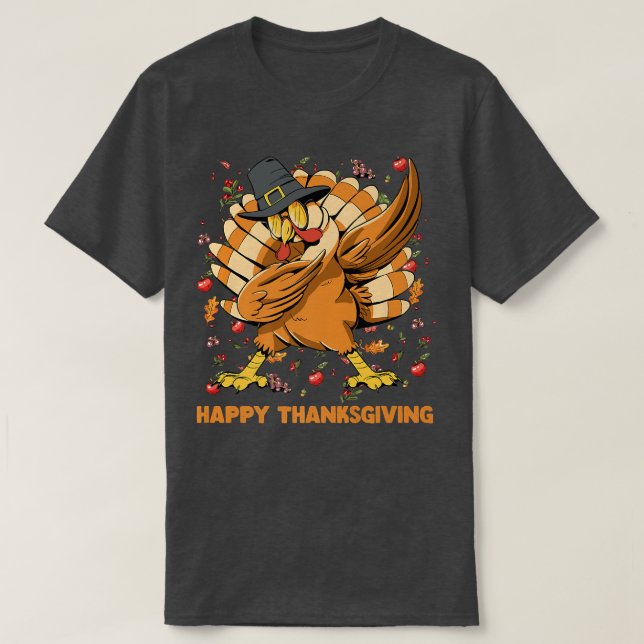 Happy Thanksgiving Dabbing Turkey Day Pilgrim funn T-Shirt (Design Front)