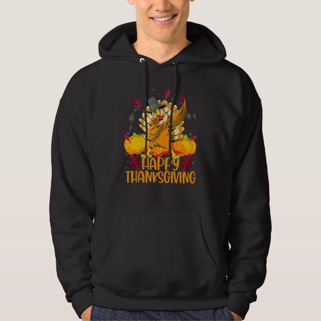 Happy Thanksgiving Dabbing Turkey Day Pilgrim Men  Hoodie (Front)