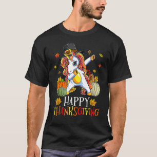 Happy Thanksgiving Dabbing Unicorn Pumpkin Hallowe T-Shirt