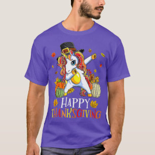 Happy Thanksgiving Dabbing Unicorn Pumpkin Hallowe T-Shirt