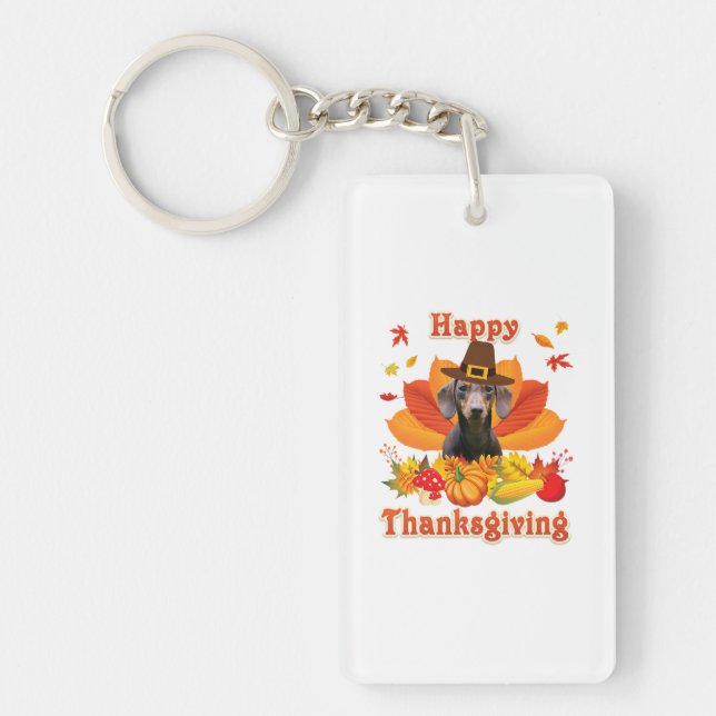 Happy Thanksgiving Dachshund Dog Owner Pet Lover Key Ring (Front)