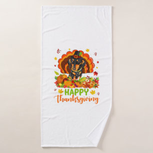 Happy Thanksgiving Dachshund Dog Turkey Dog Lover Bath Towel