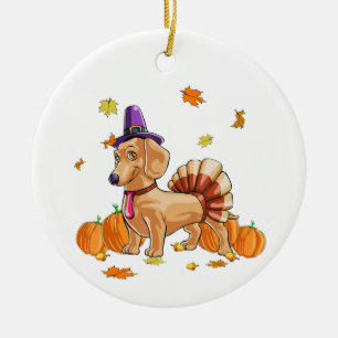 Happy Thanksgiving Dachshund Turkey Costume T  Fun Ceramic Ornament