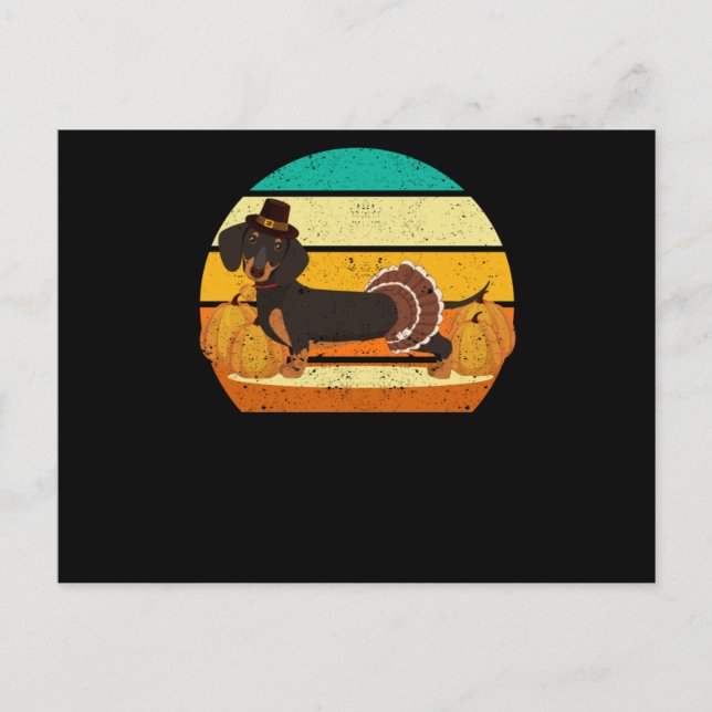 Happy Thanksgiving dachshund turkey day autumn fun Postcard (Front)