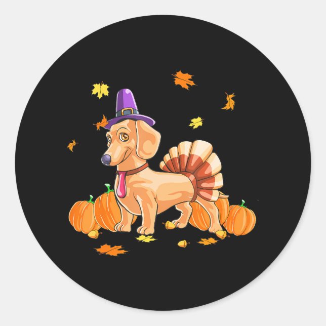 Happy Thanksgiving Dachshund Turkey Funny Classic Round Sticker (Front)