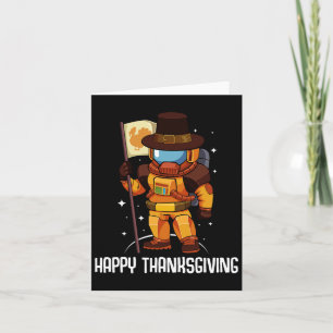 Happy Thanksgiving Day Astronaut Turkey Flag Fall Card