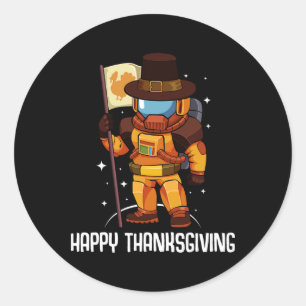 Happy Thanksgiving Day Astronaut Turkey Flag Fall Classic Round Sticker