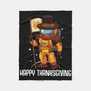 Happy Thanksgiving Day Astronaut Turkey Flag Fall Fleece Blanket