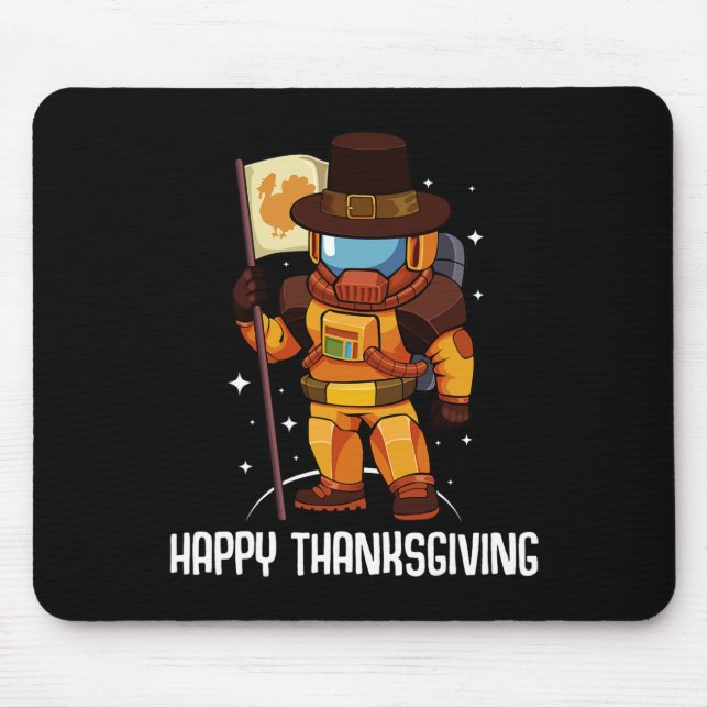 Happy Thanksgiving Day Astronaut Turkey Flag Fall  Mouse Pad (Front)