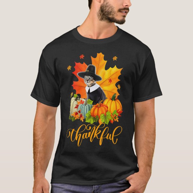 Happy Thanksgiving Day Autumn Fall Maple Leaves Th T-Shirt (Front)