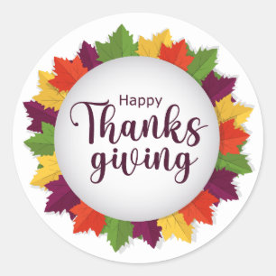 Happy Thanksgiving Day Autumn Leaves Frame Sticker