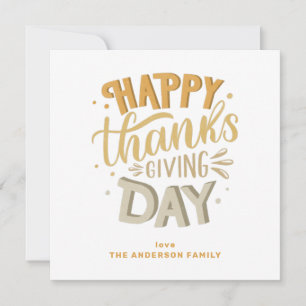 Happy Thanksgiving Day. Cute fall orange lettering Holiday Card
