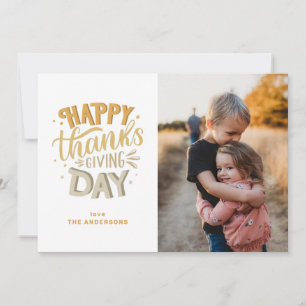 Happy Thanksgiving Day. Cute fall orange lettering Invitation