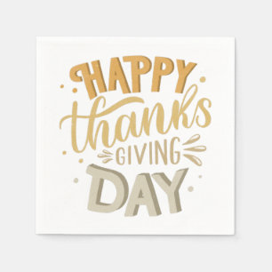 Happy Thanksgiving Day. Cute fall orange lettering Napkin
