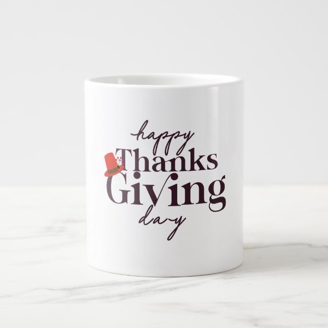 Happy Thanksgiving Day Design Large Coffee Mug (Front)