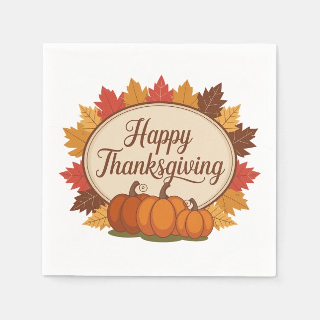 Happy Thanksgiving Day |Fall Holiday Turkey Dinner Napkin (Front)