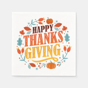 Happy Thanksgiving Day  Fall Holiday Turkey Dinner Napkin