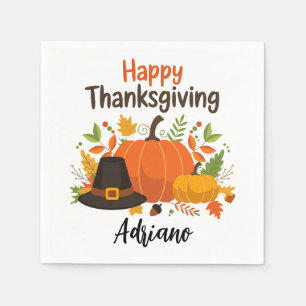 Happy Thanksgiving Day  Fall Holiday Turkey Dinner Napkin