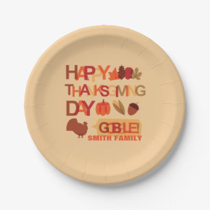 Happy Thanksgiving Day Family Dinner Celebration Paper Plate