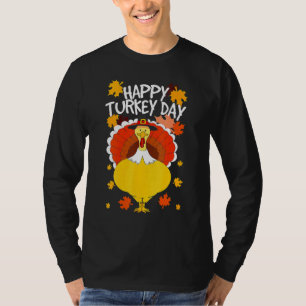 Happy Thanksgiving Day Funny Cute Pilgrim Turkey_1 T-Shirt