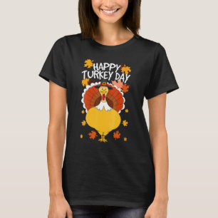 Happy Thanksgiving Day Funny Cute Pilgrim Turkey M T-Shirt