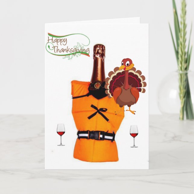 Happy Thanksgiving Day Greeting Card, Wine Holiday Card (Front)