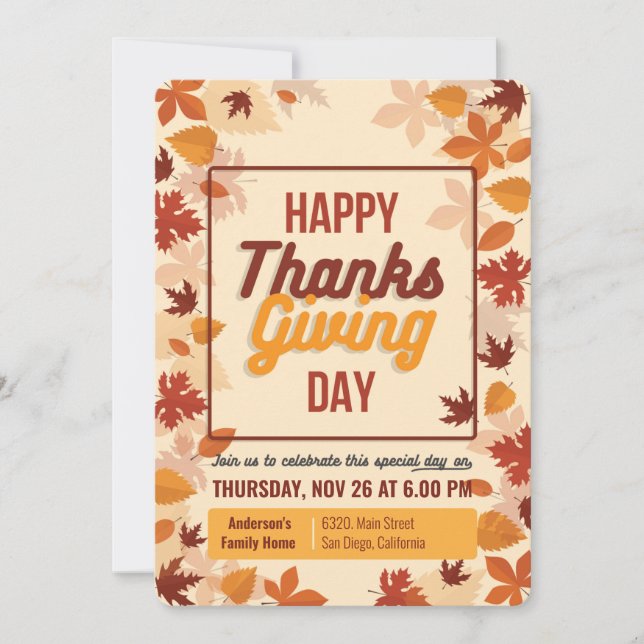 Happy Thanksgiving Day Invitation Card (Front)