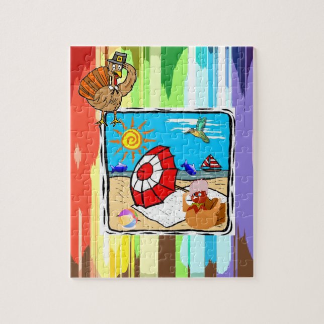 Happy Thanksgiving Day Jigsaw Puzzle, Beach Turkey Jigsaw Puzzle (Vertical)
