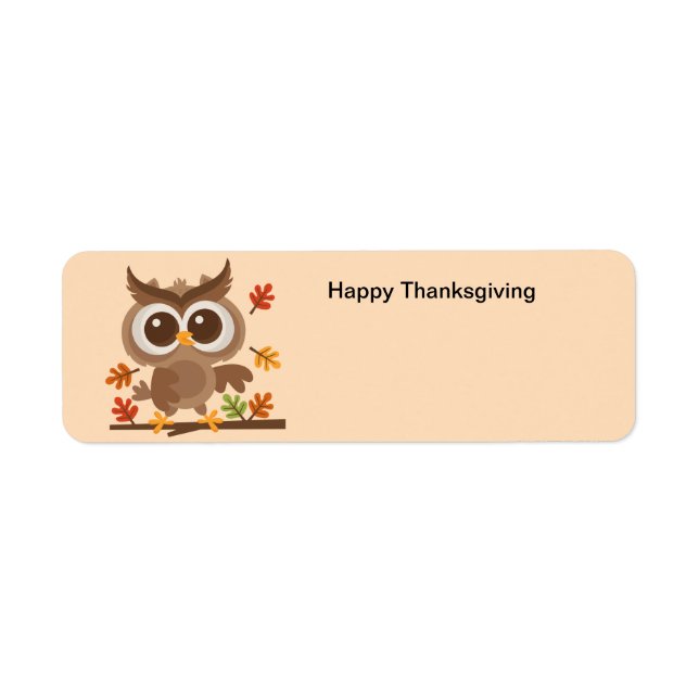 Happy Thanksgiving Day Owl Return Address Label (Front)