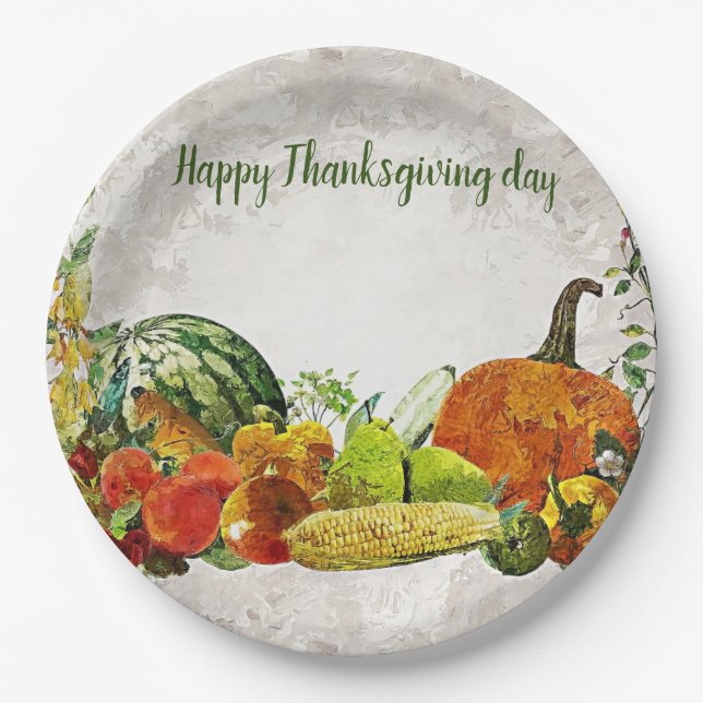 Happy Thanksgiving day Paper Plate (Front)