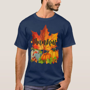 Happy Thanksgiving Day Pumpkin Autumn Fall Leaves T-Shirt