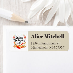 Happy Thanksgiving Day Return Address Label