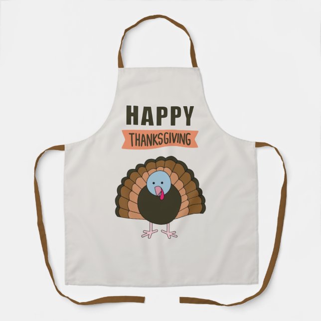 Happy Thanksgiving Day Turkey Grateful Holiday Apron (Front)