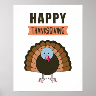 Happy Thanksgiving Day Turkey Grateful Holiday Poster