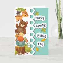 Happy Thanksgiving Day with Chipmunk & Bear Card