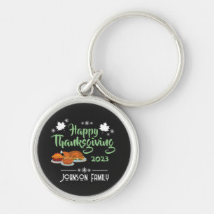 Happy Thanksgiving Day with Family Name & Year Key Ring