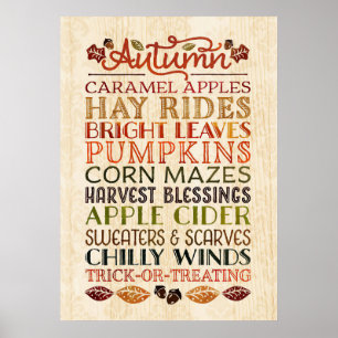 Happy Thanksgiving Descriptive words Autumn Poster