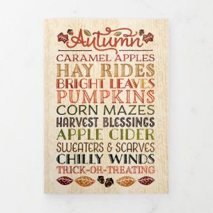 Happy Thanksgiving Descriptive words Autumn Tri-Fold Card