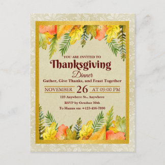 Happy Thanksgiving Dinner Colourful Leaves Holiday Postcard