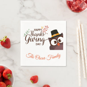 Happy Thanksgiving dinner cute owl Paper Napkin