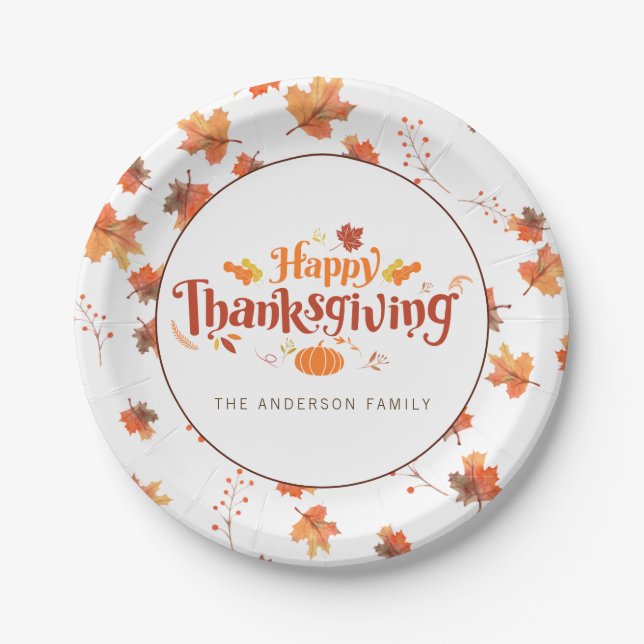 Happy Thanksgiving Dinner Paper Plate (Front)