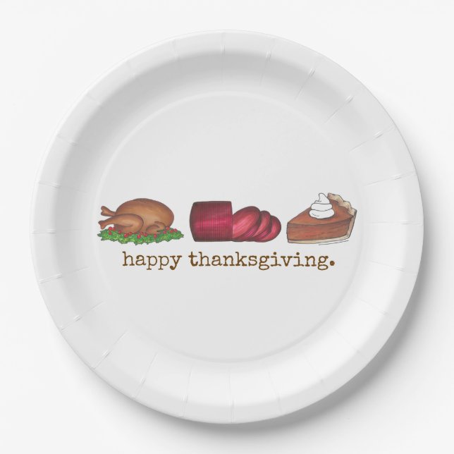 Happy Thanksgiving Dinner Turkey Cranberry Pie  Paper Plate (Front)
