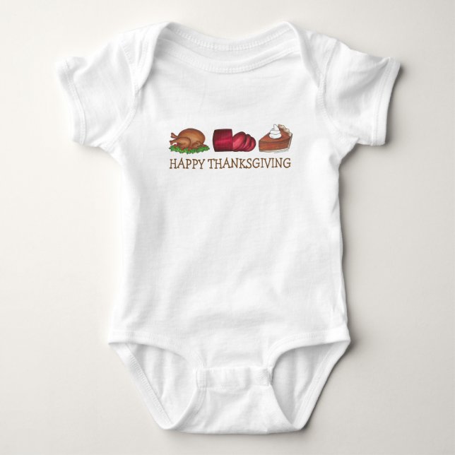 Happy Thanksgiving Dinner Turkey Day Cranberry Pie Baby Bodysuit (Front)