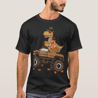 Happy Thanksgiving Dinosaur Turkey Riding Truck Ki T-Shirt