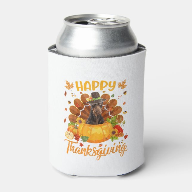 Happy Thanksgiving Doberman Dog Turkey Pumpkin  Can Cooler (Can Front)