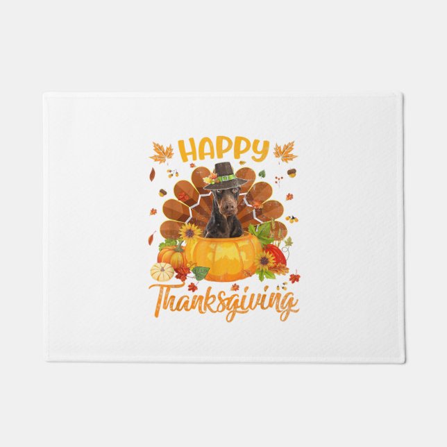 Happy Thanksgiving Doberman Dog Turkey Pumpkin  Doormat (Front)