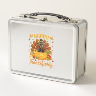 Happy Thanksgiving Doberman Dog Turkey Pumpkin Metal Lunch Box