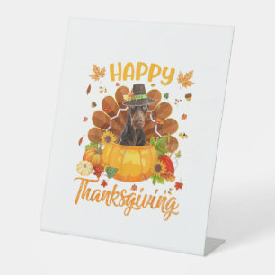 Happy Thanksgiving Doberman Dog Turkey Pumpkin Pedestal Sign