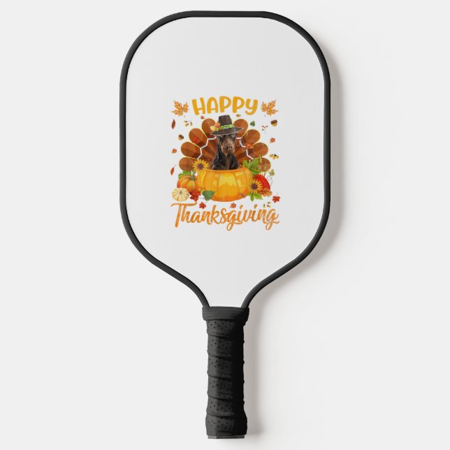 Happy Thanksgiving Doberman Dog Turkey Pumpkin  Pickleball Paddle (Front)
