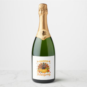 Happy Thanksgiving Doberman Dog Turkey Pumpkin Sparkling Wine Label